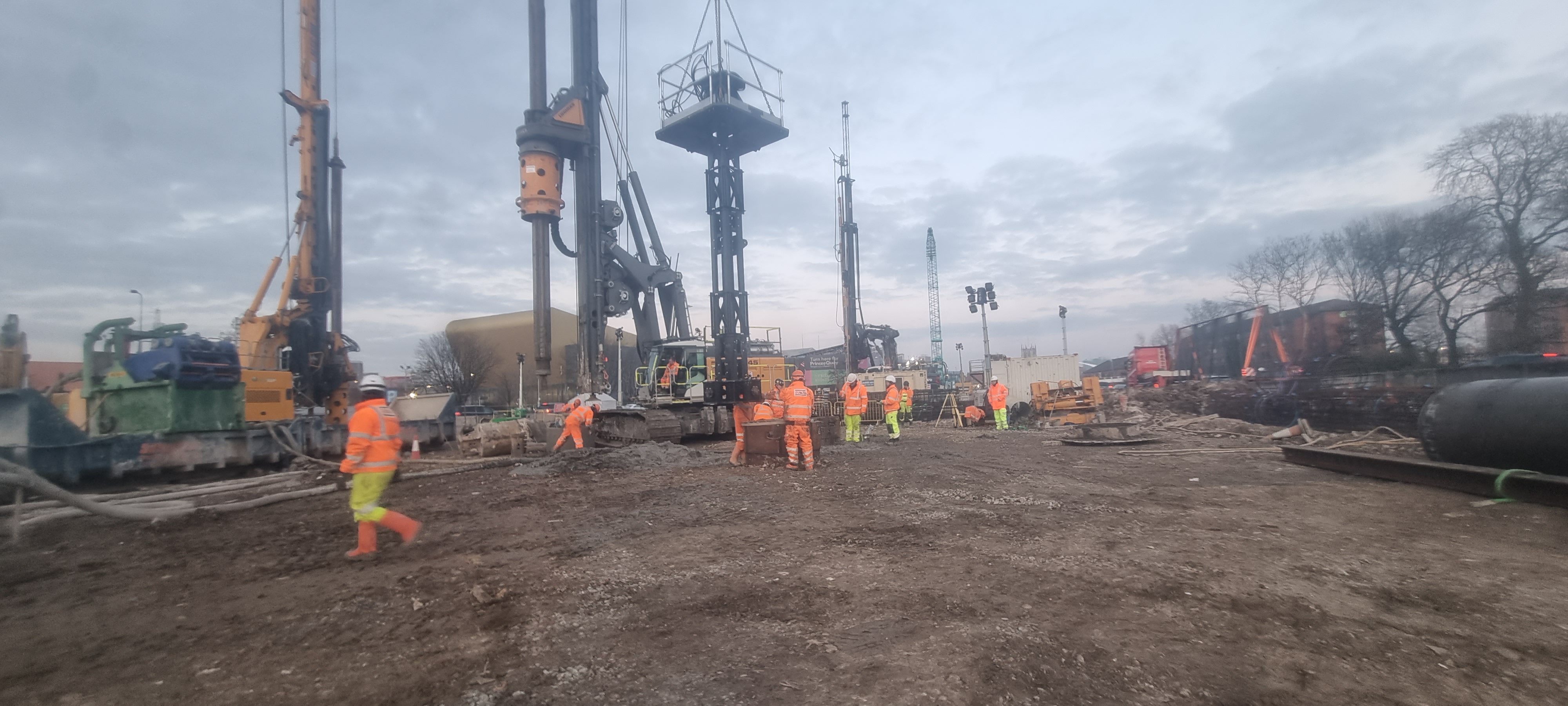 Column being lowered through the guide frame