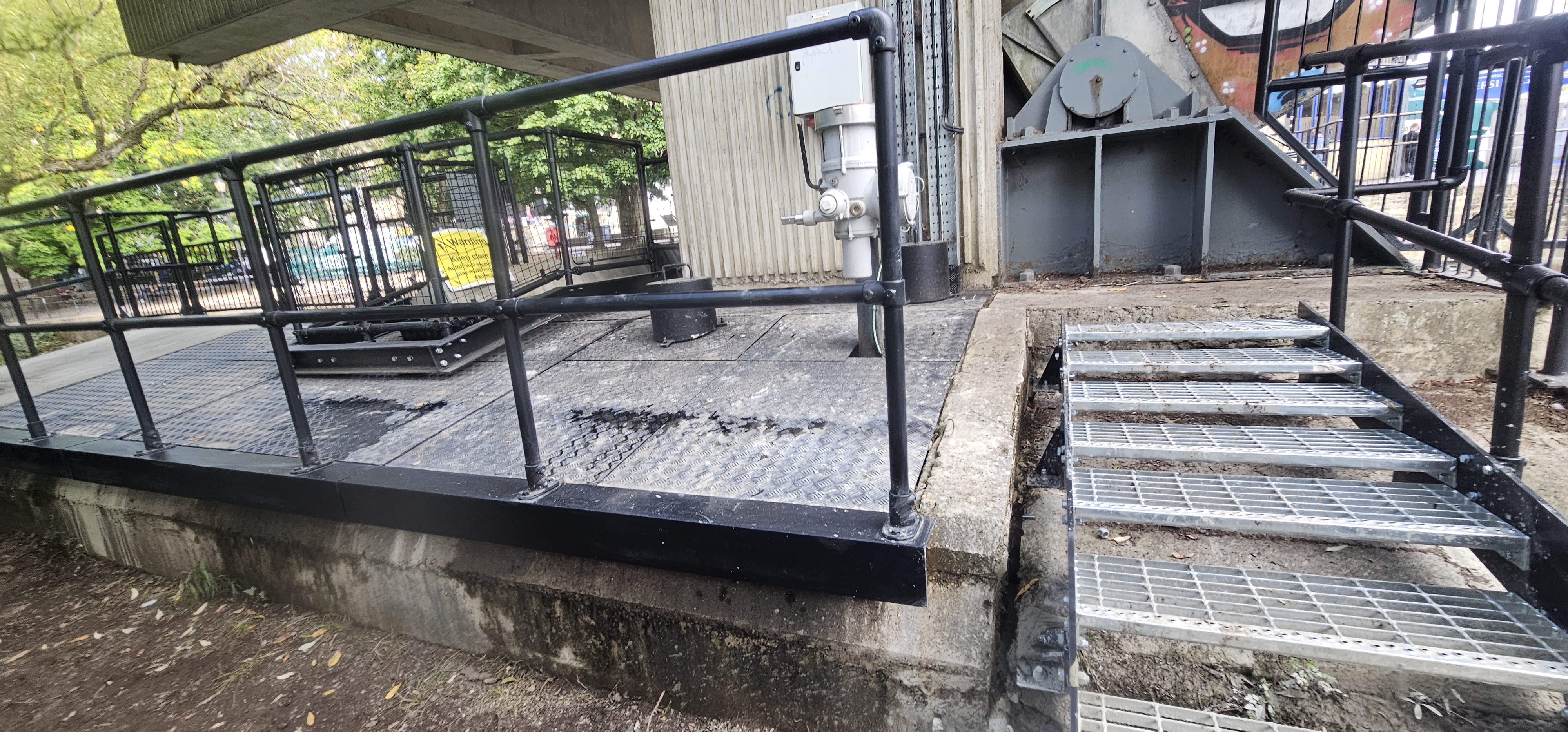 New handrails and inspection lids with new stairs before washing